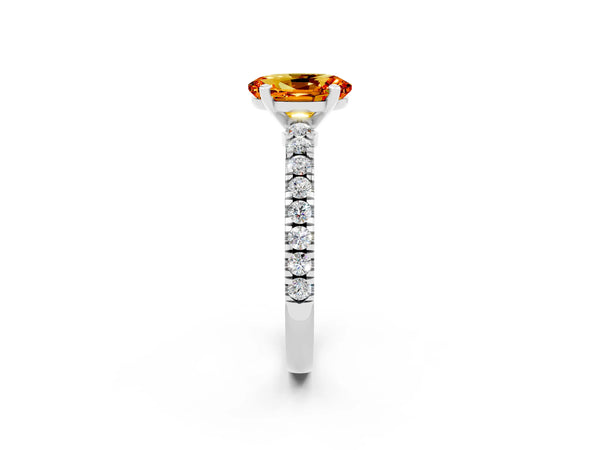 Silver Oval Cut Solitaire Citrine with Pavé Band and Four-Prong Setting