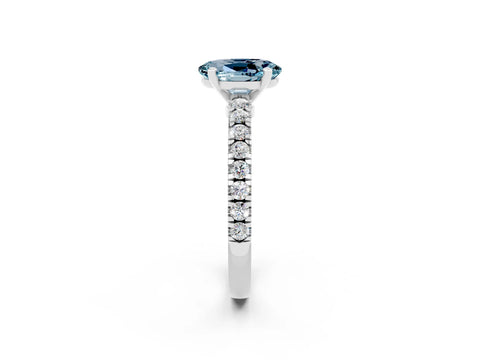 White gold Oval Cut Solitaire Diamond with Pavé Band and Four-Prong Setting_2