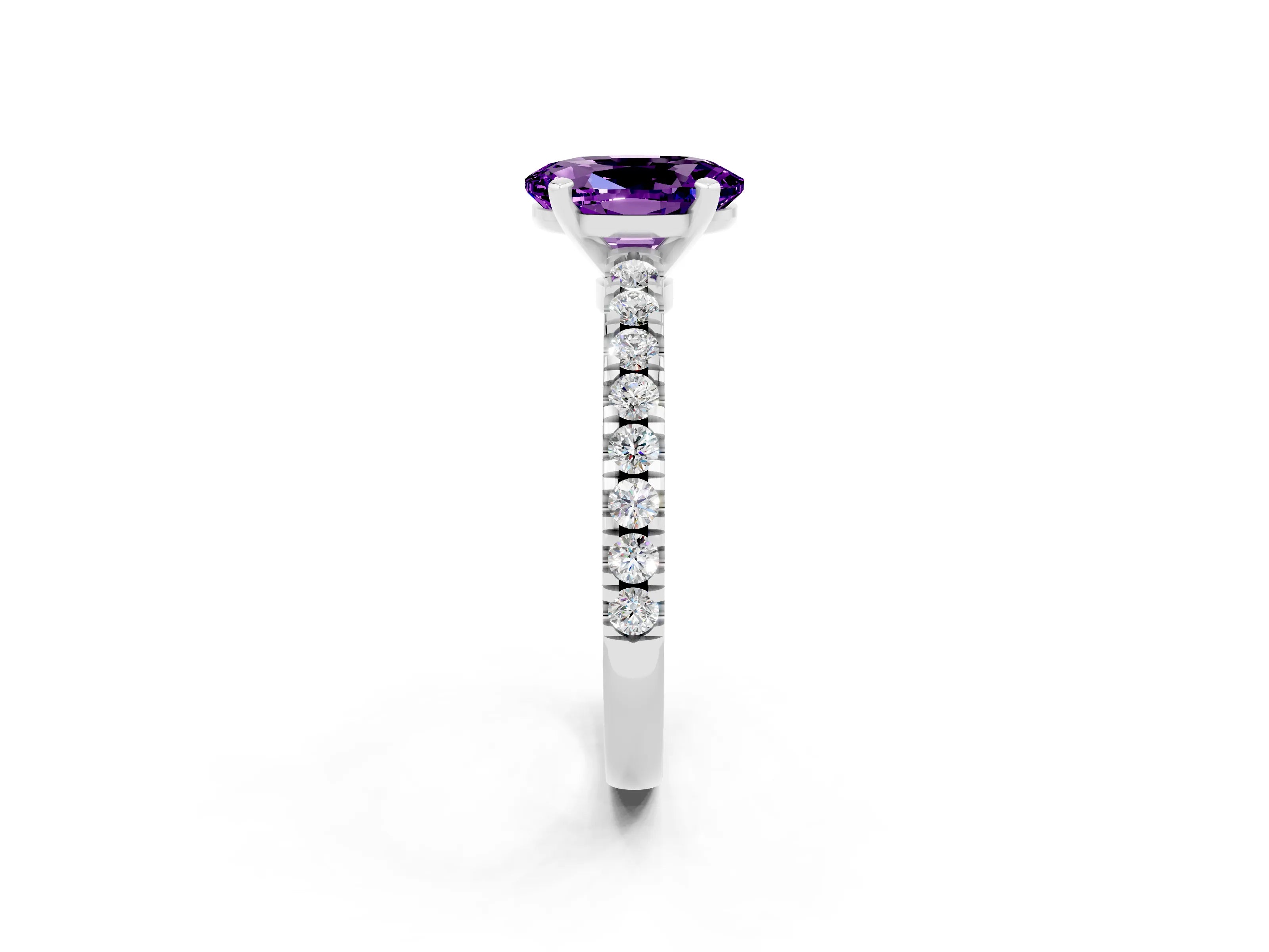 White gold Oval Cut Solitaire Diamond with Pavé Band and Four-Prong Setting_2