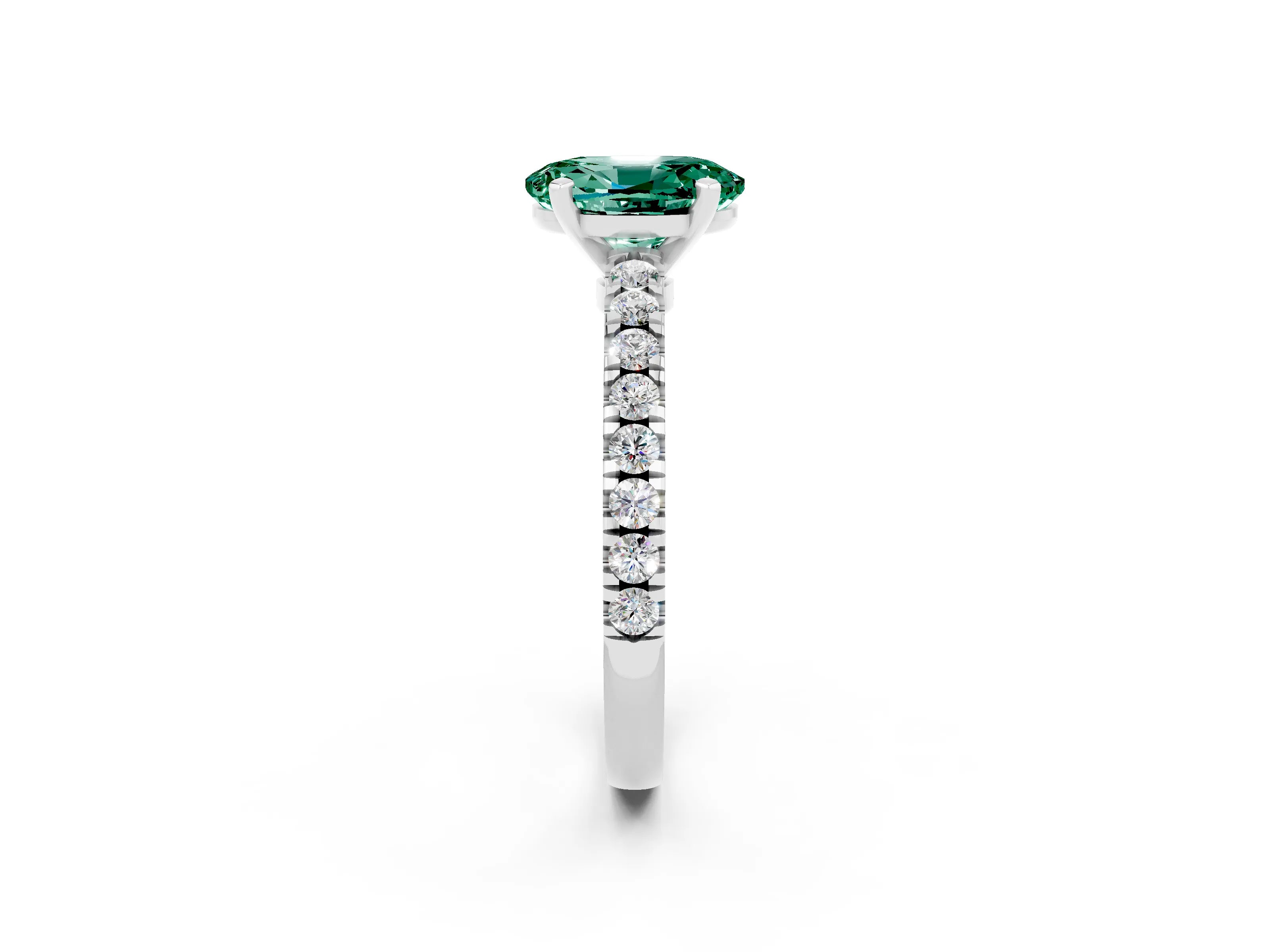 White gold Oval Cut Solitaire Diamond with Pavé Band and Four-Prong Setting_2