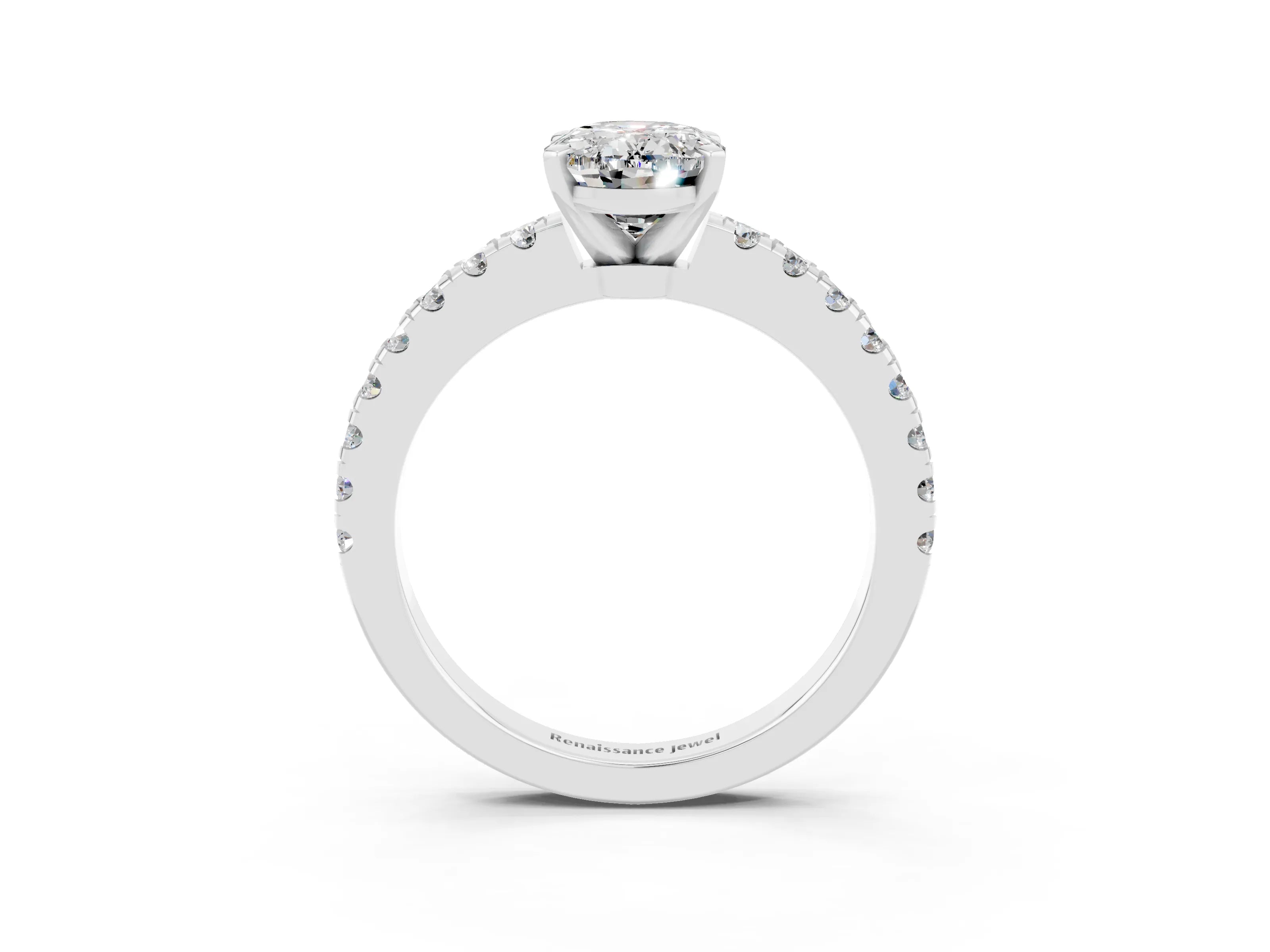 White gold Oval Cut Solitaire Diamond with Pavé Band and Four-Prong Setting_3