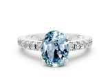 White gold Oval Cut Solitaire Diamond with Pavé Band and Four-Prong Setting