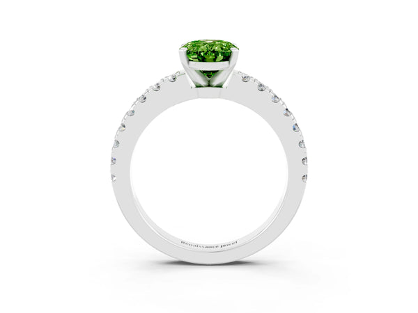 Silver Oval Cut Solitaire Peridot with Pavé Band and Four-Prong Setting