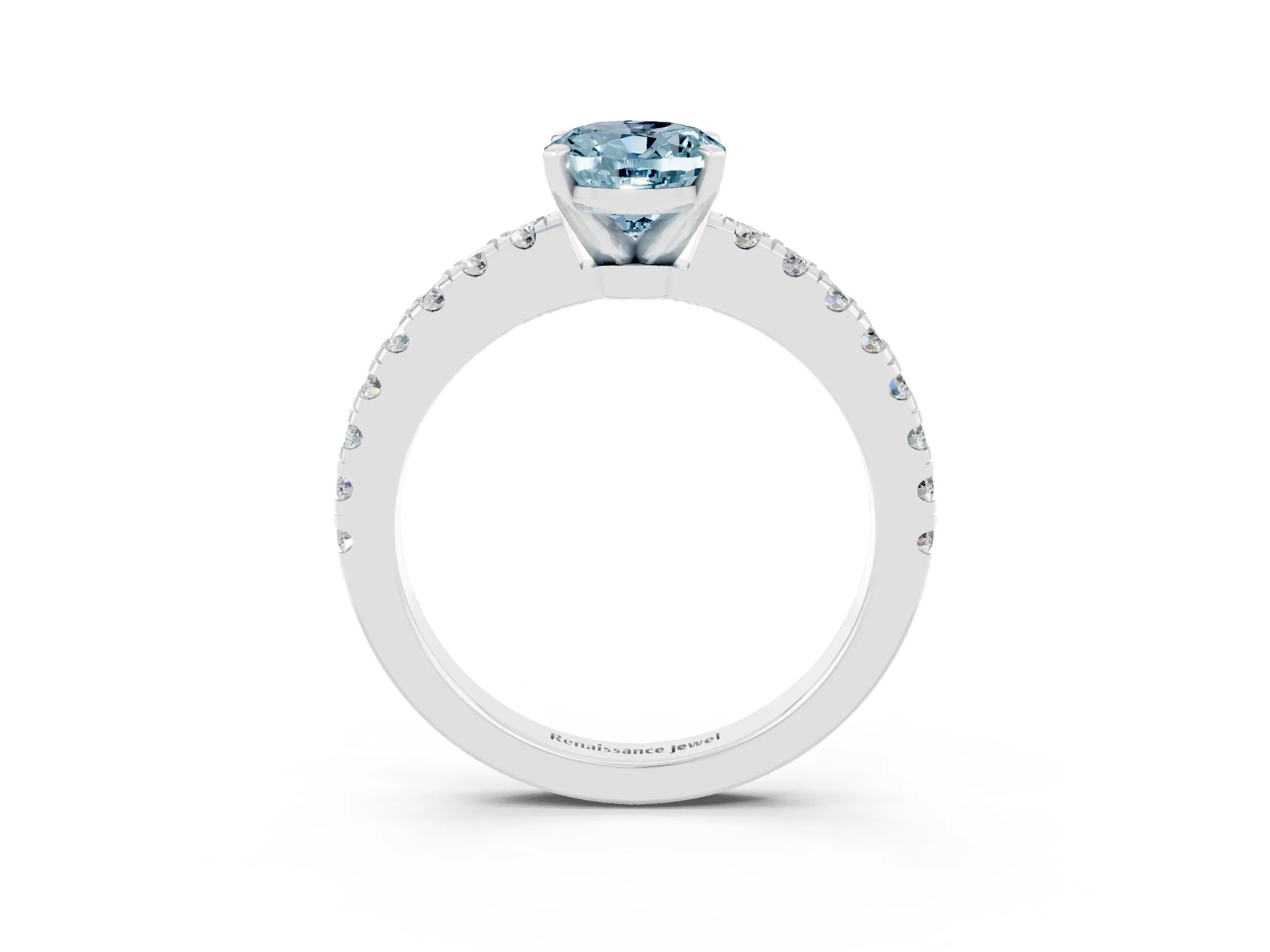 White gold Oval Cut Solitaire Diamond with Pavé Band and Four-Prong Setting_3