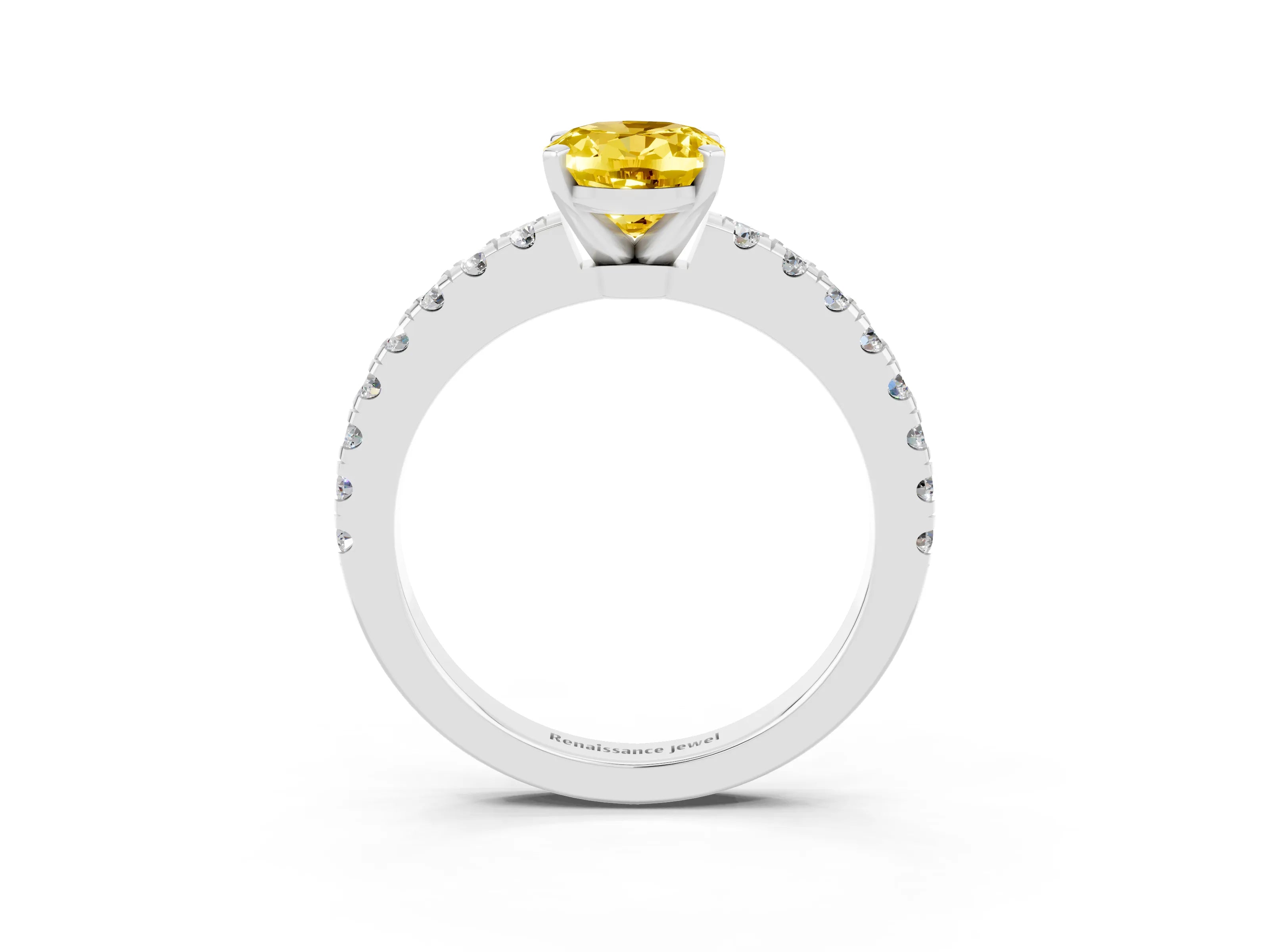 White gold Oval Cut Solitaire Diamond with Pavé Band and Four-Prong Setting_3
