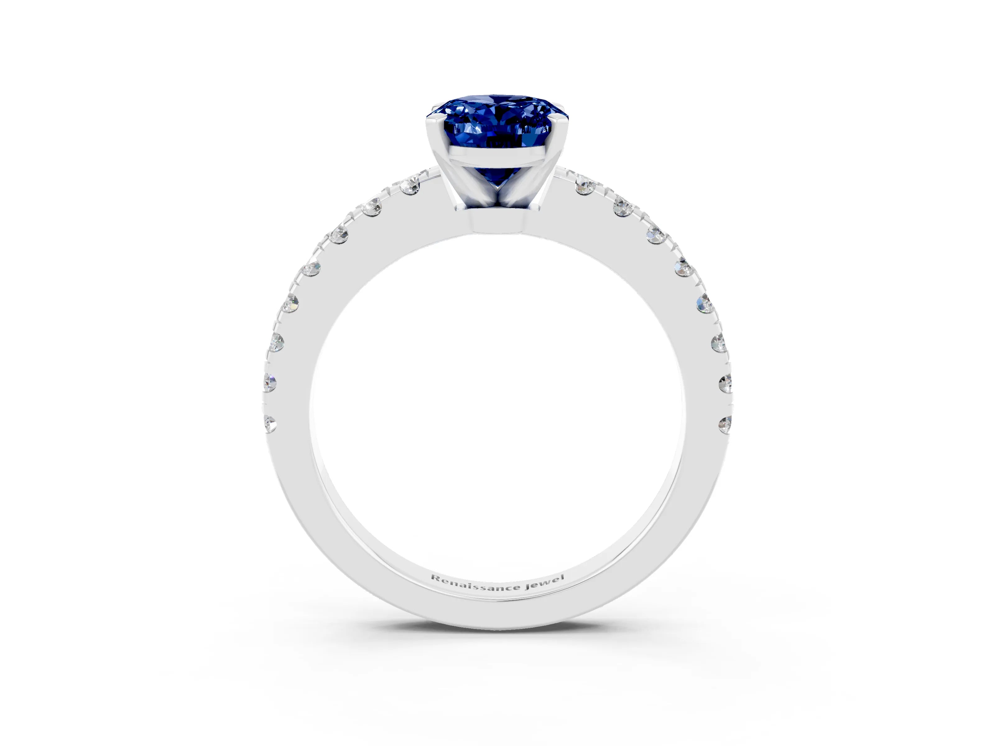 White gold Oval Cut Solitaire Diamond with Pavé Band and Four-Prong Setting_3