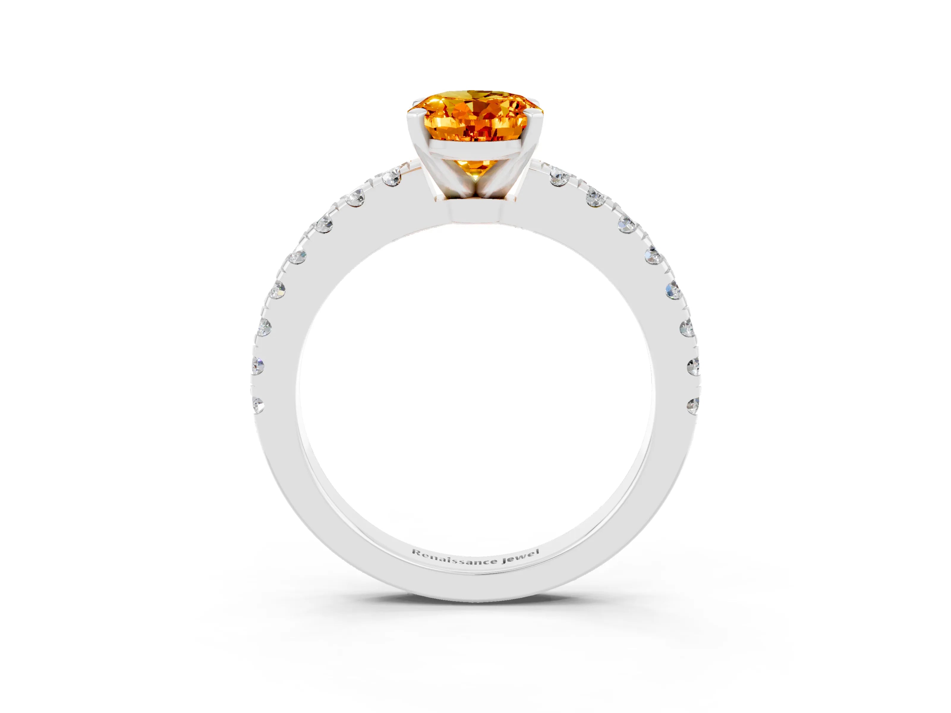 White gold Oval Cut Solitaire Diamond with Pavé Band and Four-Prong Setting_3