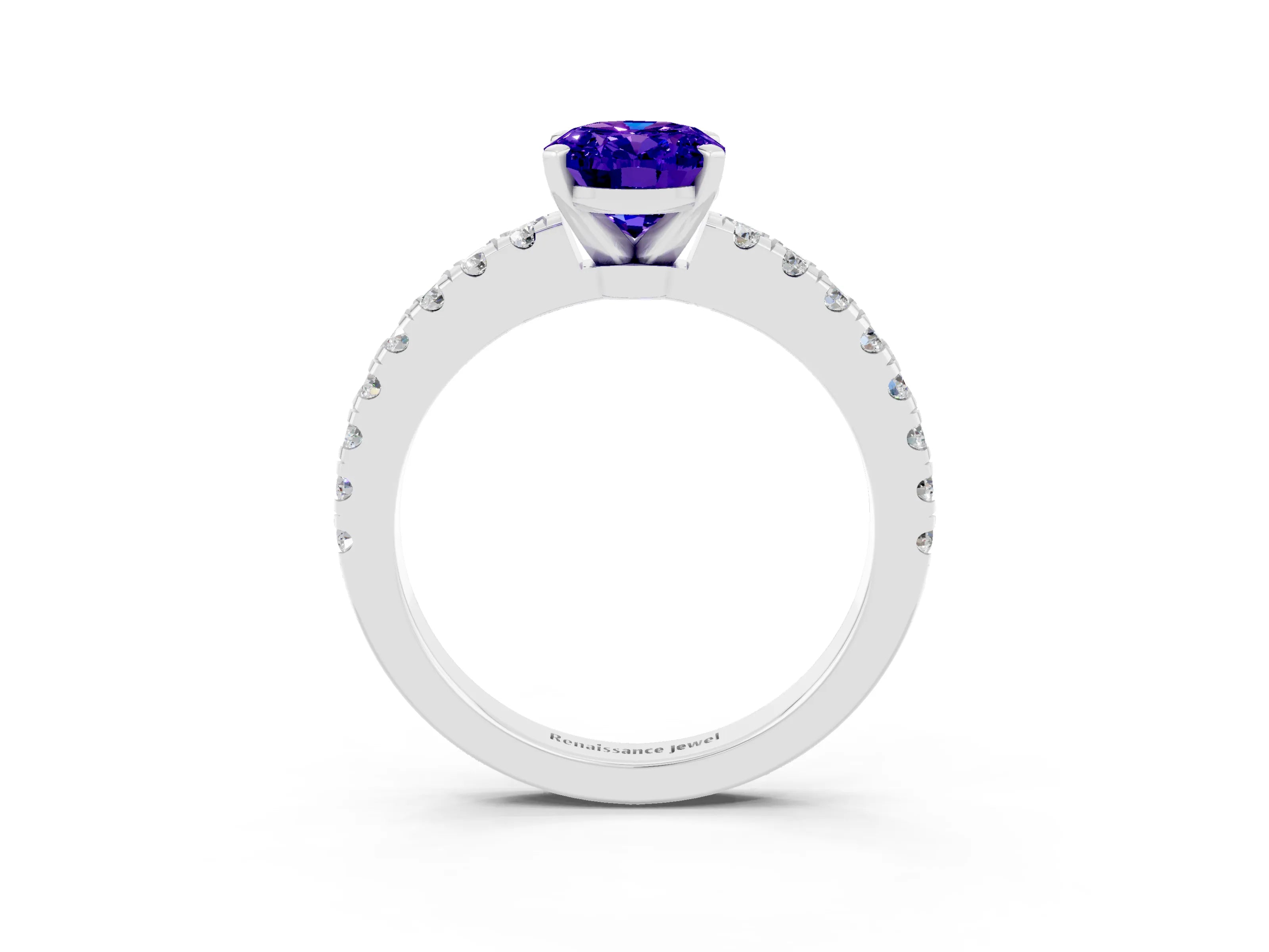White gold Oval Cut Solitaire Diamond with Pavé Band and Four-Prong Setting_3