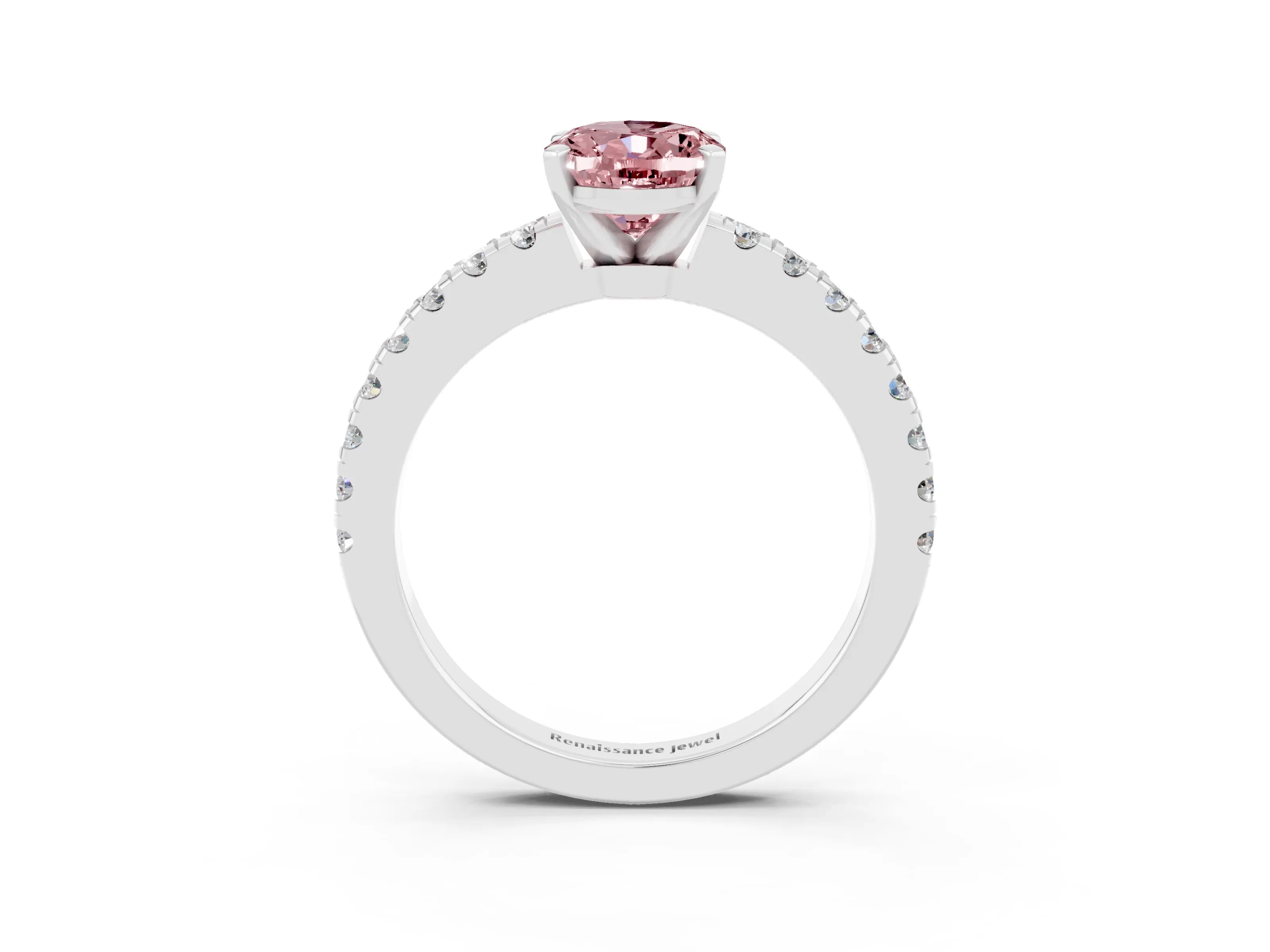 White gold Oval Cut Solitaire Diamond with Pavé Band and Four-Prong Setting_3