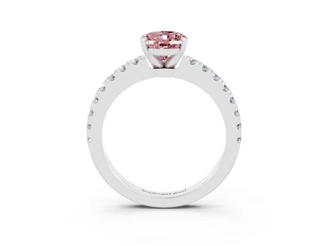 White gold Oval Cut Solitaire Diamond with Pavé Band and Four-Prong Setting_3