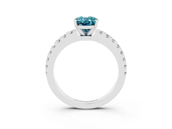 White gold Oval Cut Solitaire Diamond with Pavé Band and Four-Prong Setting