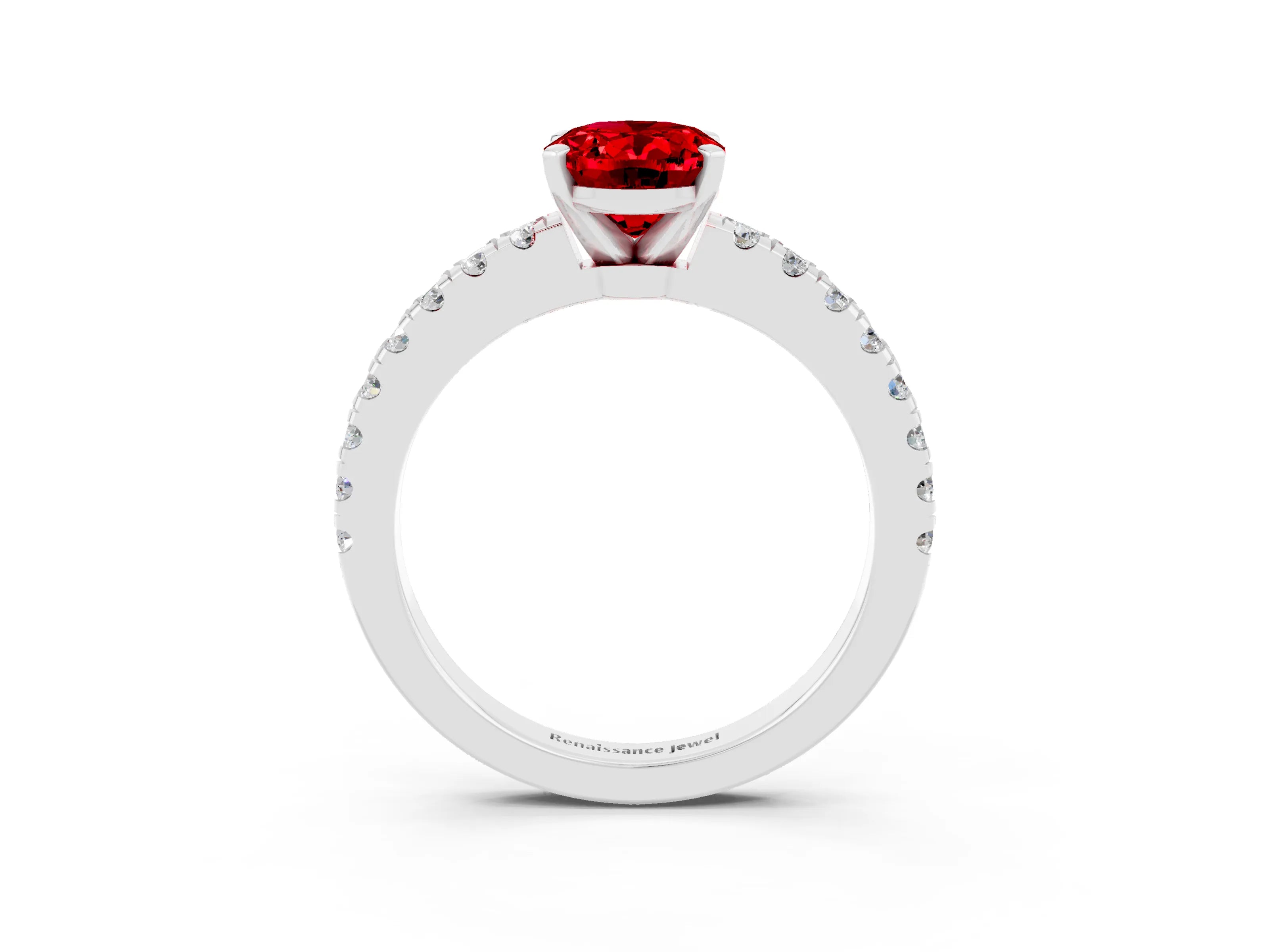 White gold Oval Cut Solitaire Diamond with Pavé Band and Four-Prong Setting_3