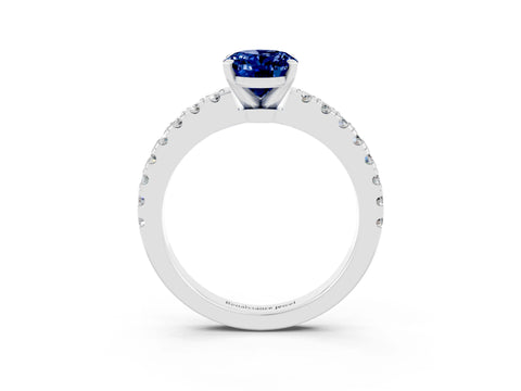 White gold Oval Cut Solitaire Diamond with Pavé Band and Four-Prong Setting_3