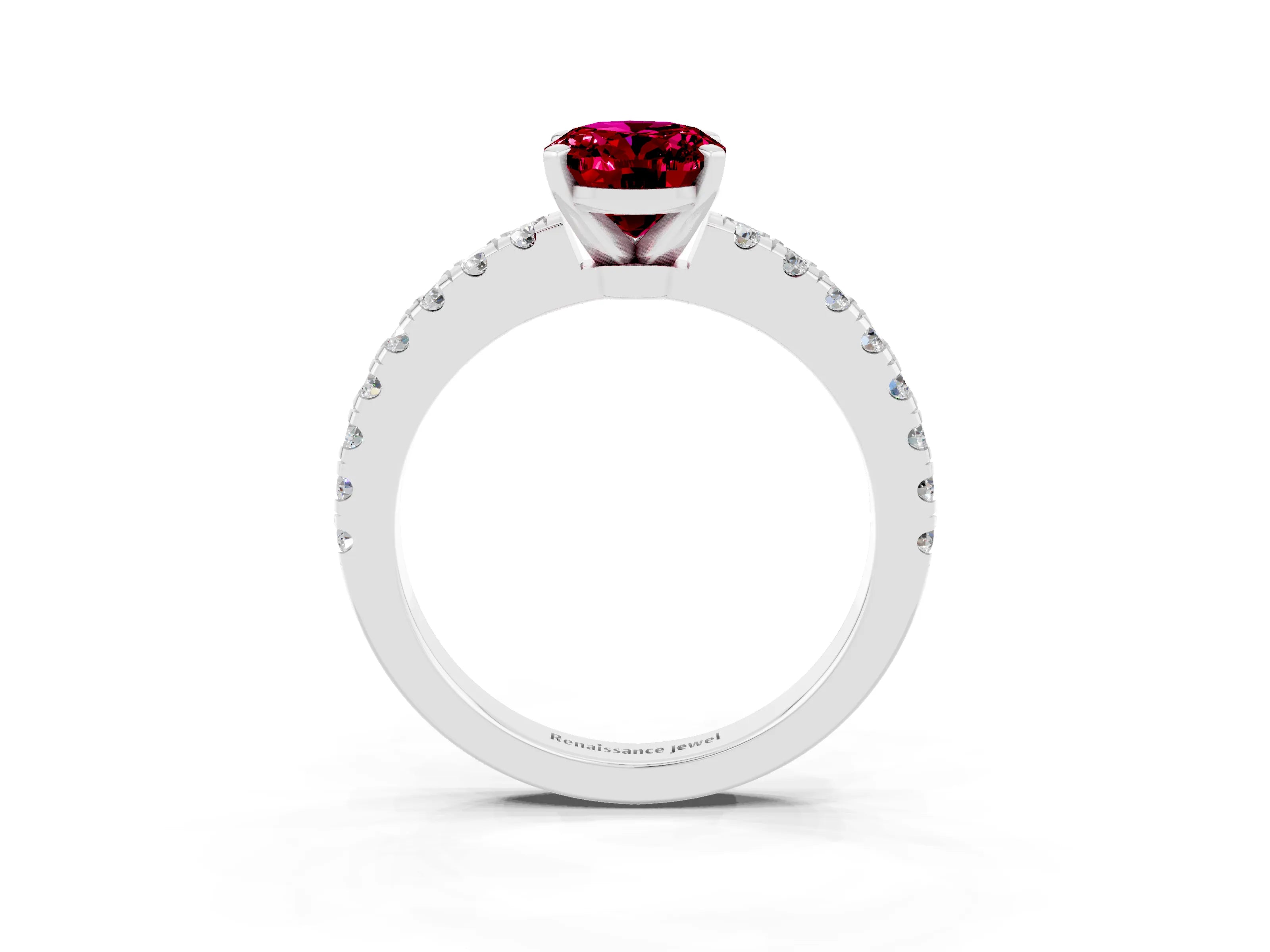 White gold Oval Cut Solitaire Diamond with Pavé Band and Four-Prong Setting_3