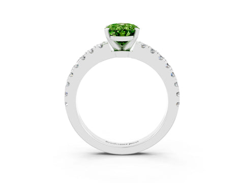 White gold Oval Cut Solitaire Diamond with Pavé Band and Four-Prong Setting_3