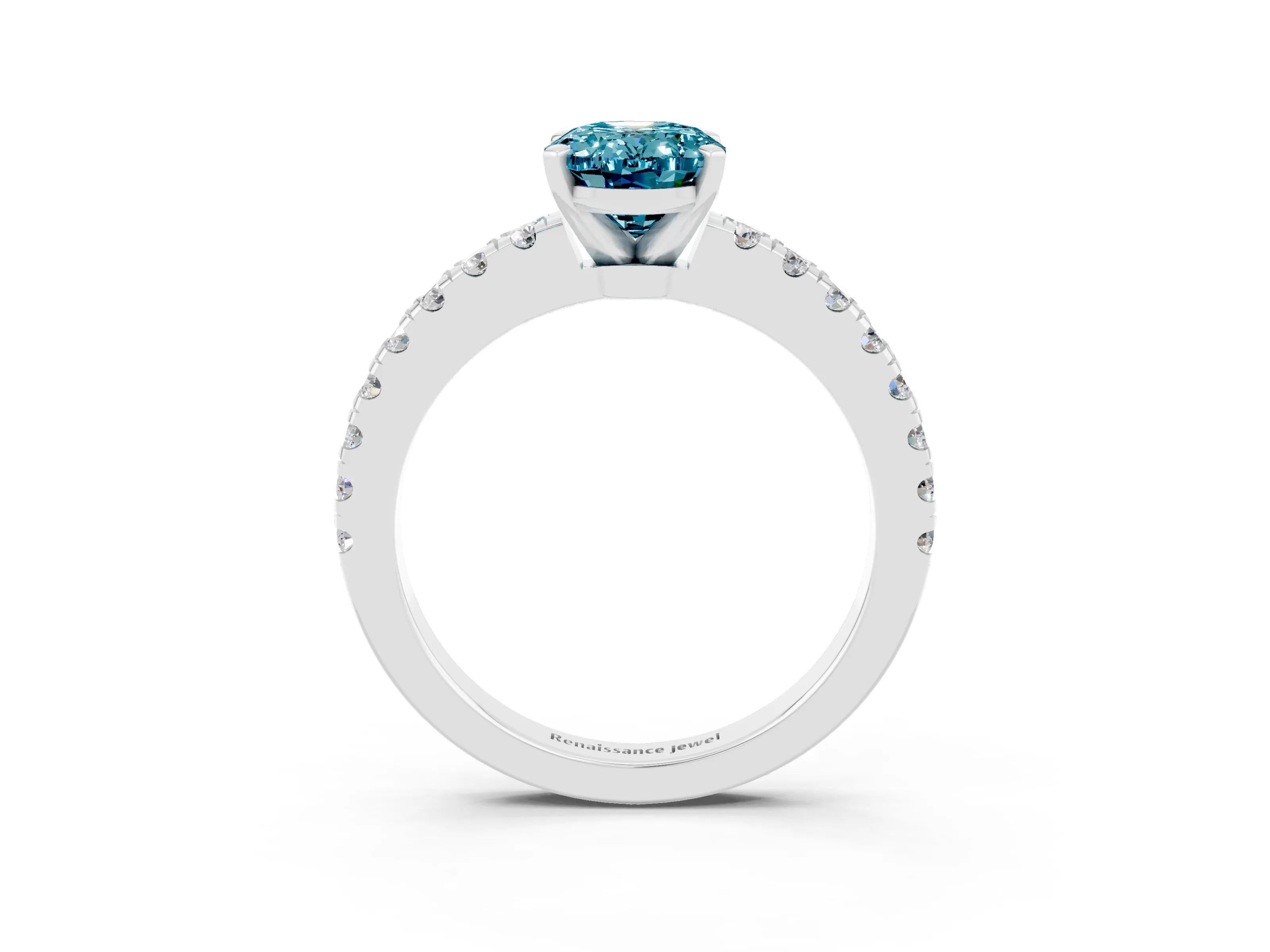 White gold Oval Cut Solitaire Diamond with Pavé Band and Four-Prong Setting_3