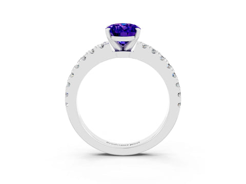 White gold Oval Cut Solitaire Diamond with Pavé Band and Four-Prong Setting_3