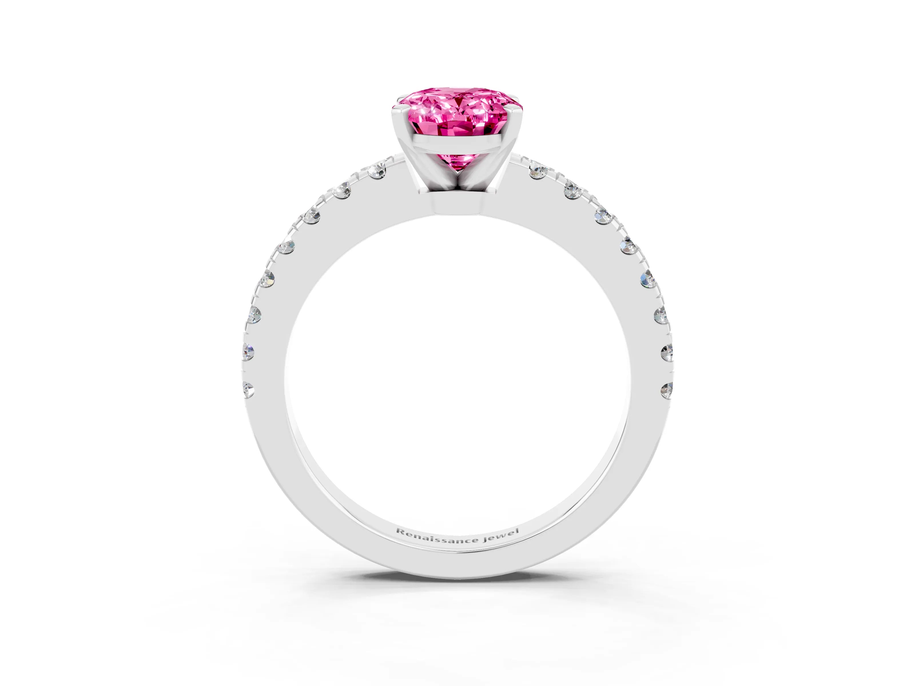 White gold Oval Cut Solitaire Diamond with Pavé Band and Four-Prong Setting_3