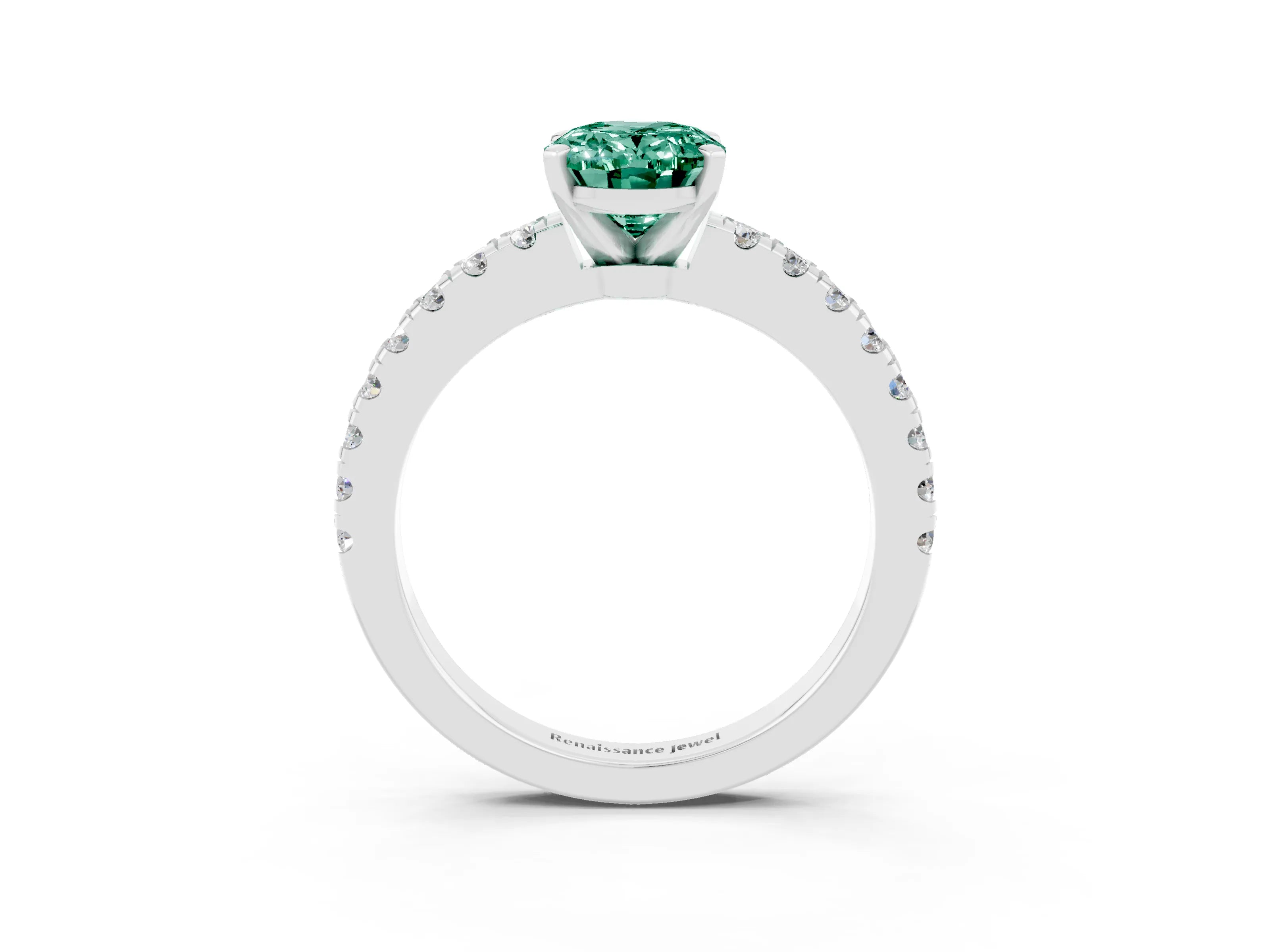 White gold Oval Cut Solitaire Diamond with Pavé Band and Four-Prong Setting_3