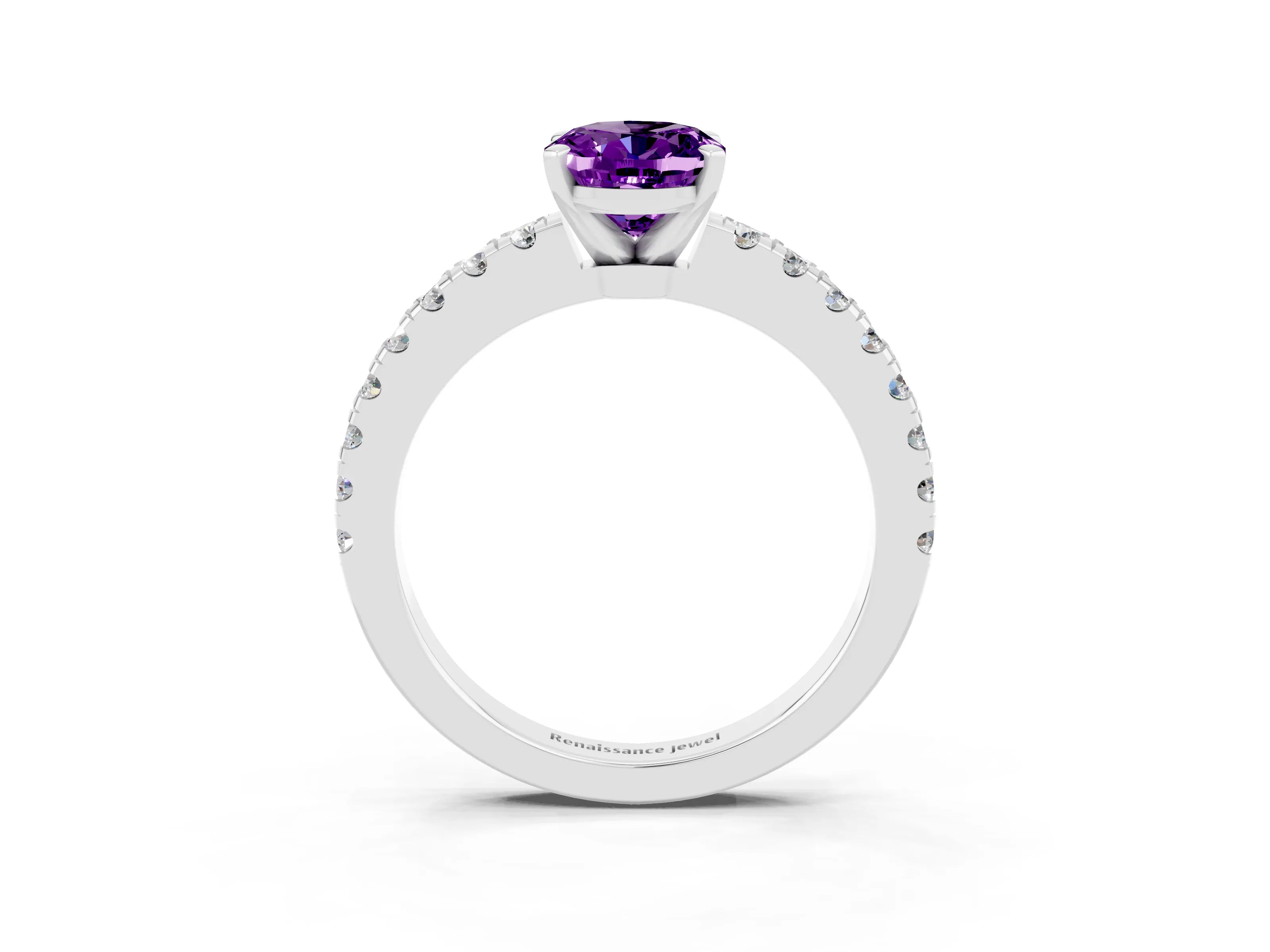 White gold Oval Cut Solitaire Diamond with Pavé Band and Four-Prong Setting_3