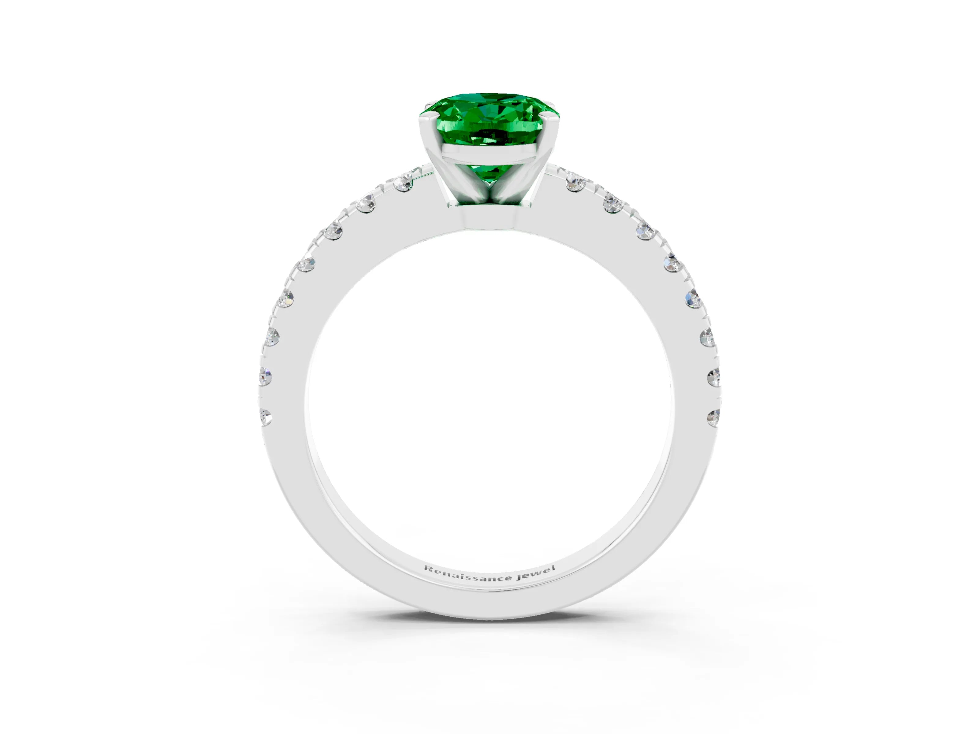 White gold Oval Cut Solitaire Diamond with Pavé Band and Four-Prong Setting_3