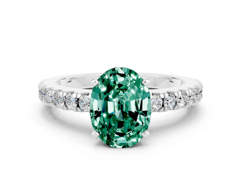 White gold Oval Cut Solitaire Diamond with Pavé Band and Four-Prong Setting