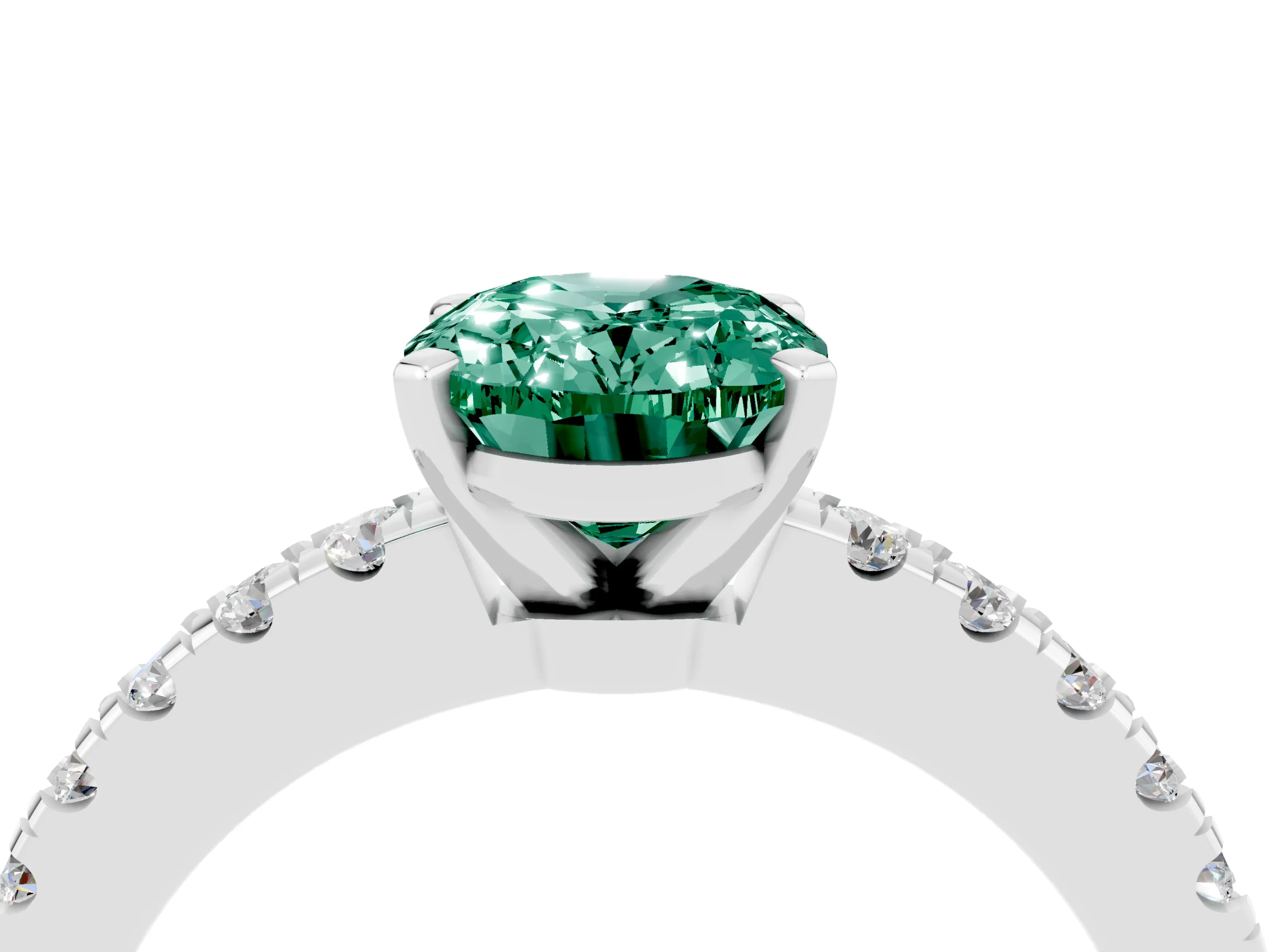 White gold Oval Cut Solitaire Diamond with Pavé Band and Four-Prong Setting_4