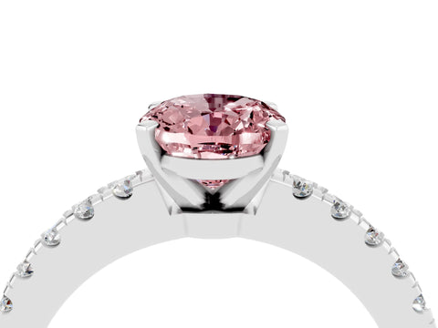 White gold Oval Cut Solitaire Diamond with Pavé Band and Four-Prong Setting_4