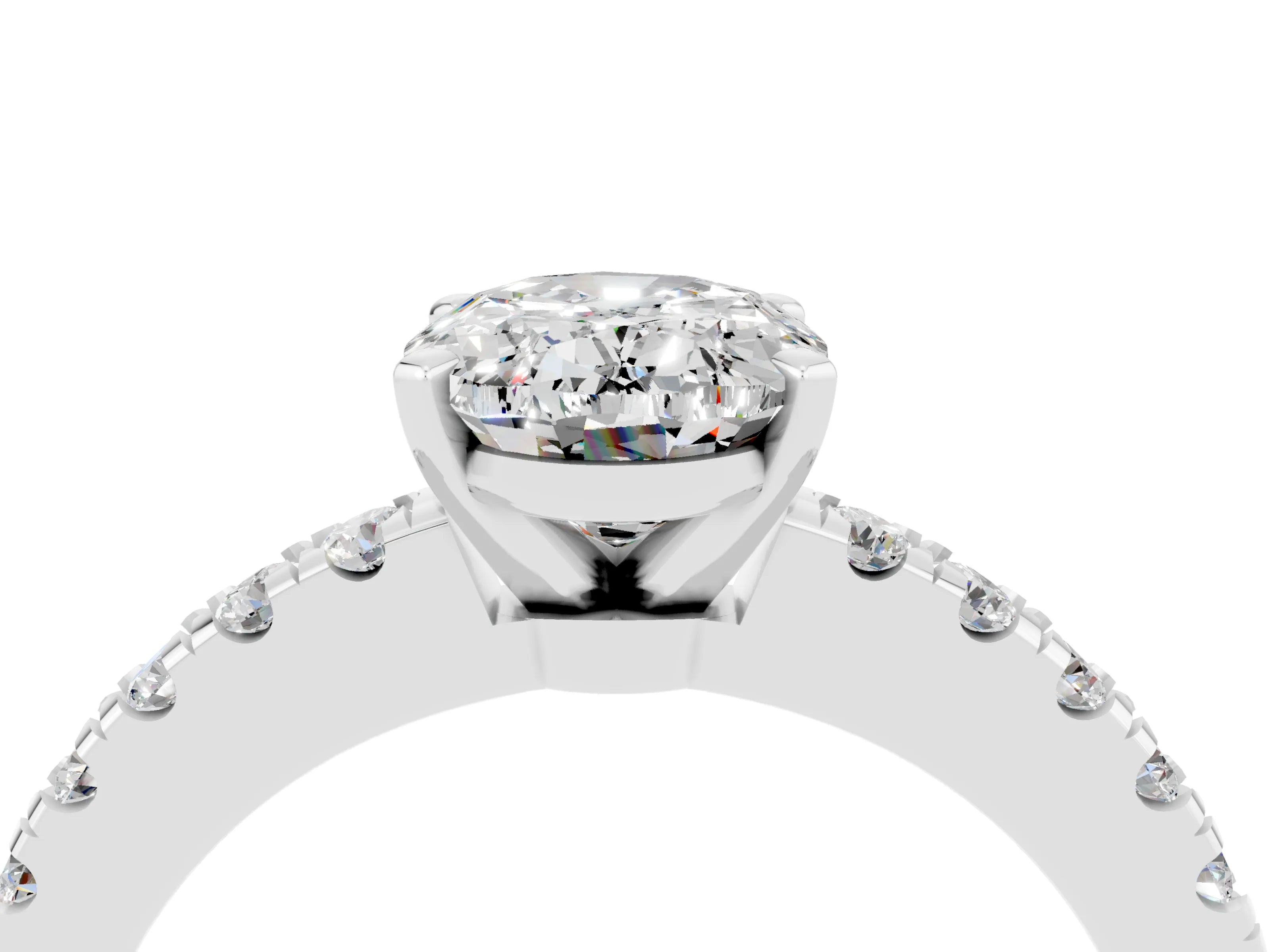 White gold Oval Cut Solitaire Diamond with Pavé Band and Four-Prong Setting_4