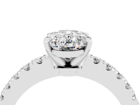 White gold Oval Cut Solitaire Diamond with Pavé Band and Four-Prong Setting_4