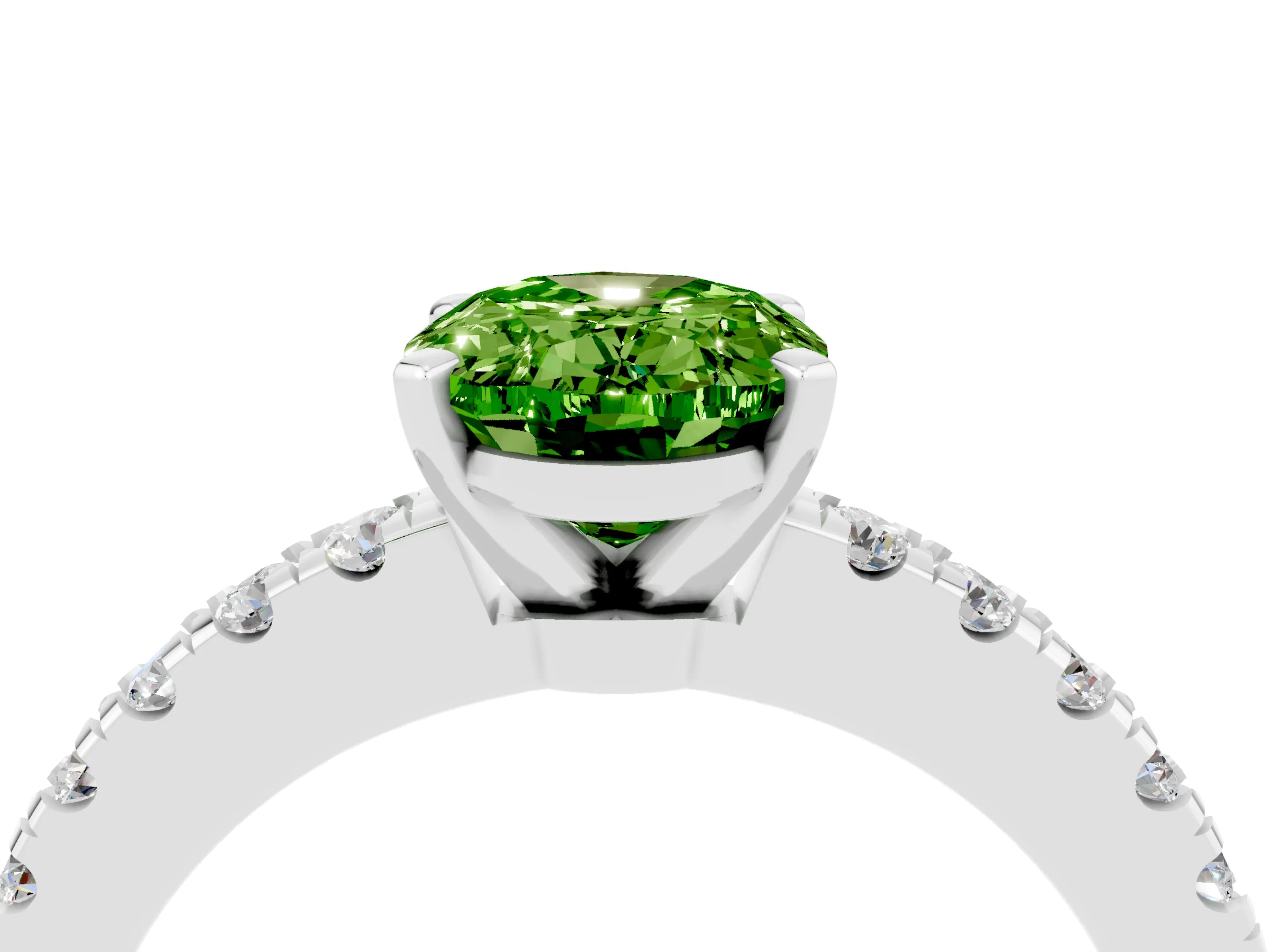 White gold Oval Cut Solitaire Diamond with Pavé Band and Four-Prong Setting_4
