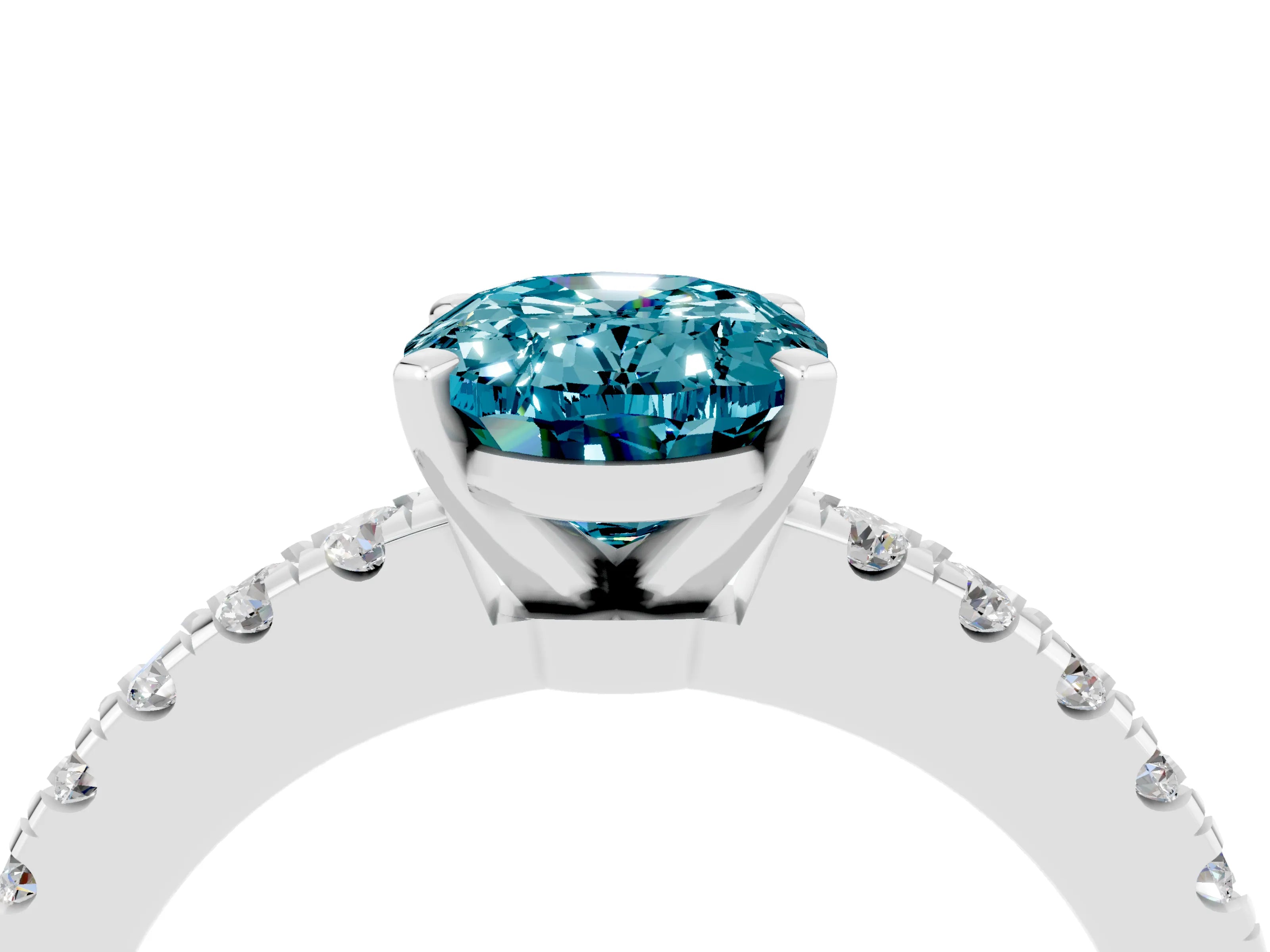 White gold Oval Cut Solitaire Diamond with Pavé Band and Four-Prong Setting_4