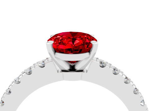 White gold Oval Cut Solitaire Diamond with Pavé Band and Four-Prong Setting_4