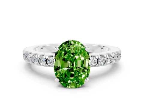 White gold Oval Cut Solitaire Diamond with Pavé Band and Four-Prong Setting