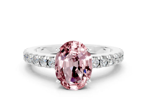 White gold Oval Cut Solitaire Diamond with Pavé Band and Four-Prong Setting