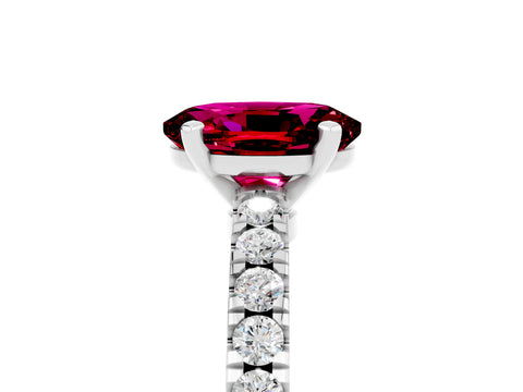 White gold Oval Cut Solitaire Diamond with Pavé Band and Four-Prong Setting_5