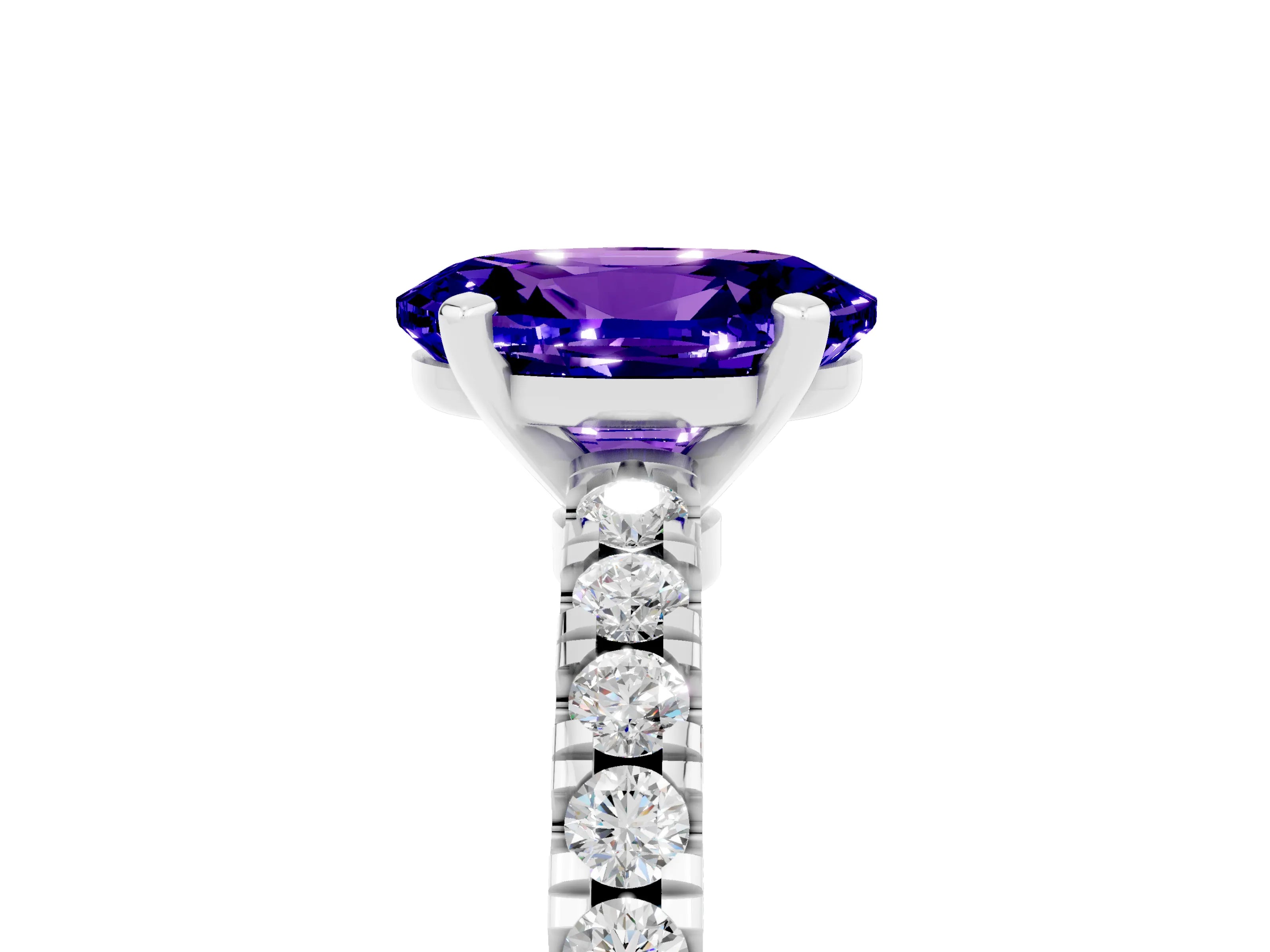 White gold Oval Cut Solitaire Diamond with Pavé Band and Four-Prong Setting_5