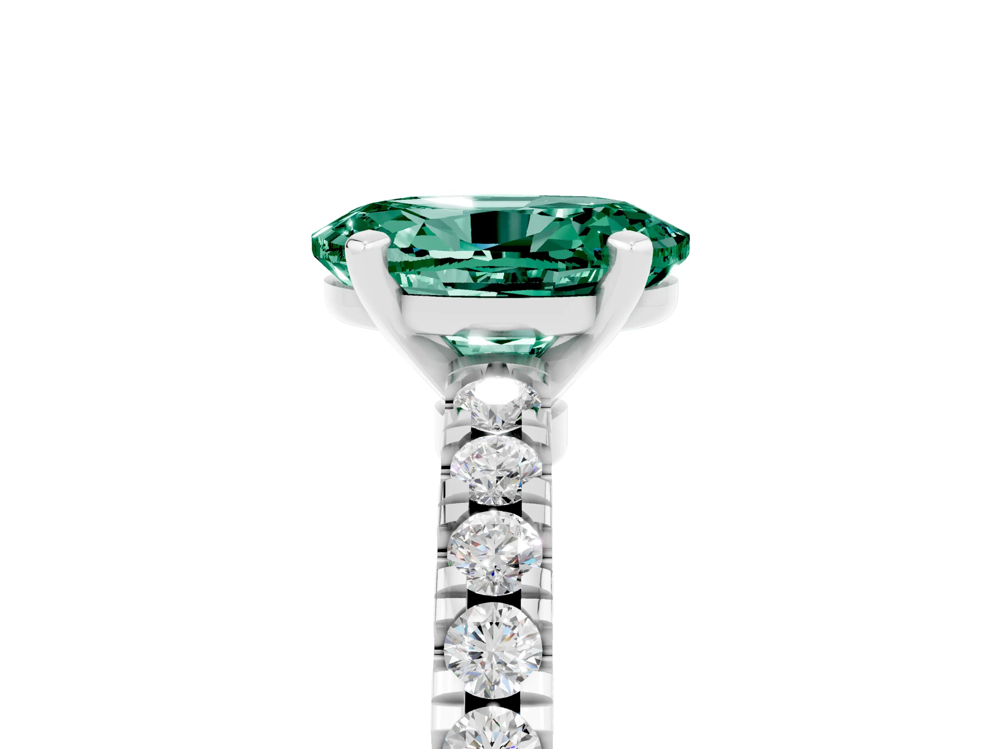 White gold Oval Cut Solitaire Diamond with Pavé Band and Four-Prong Setting_5