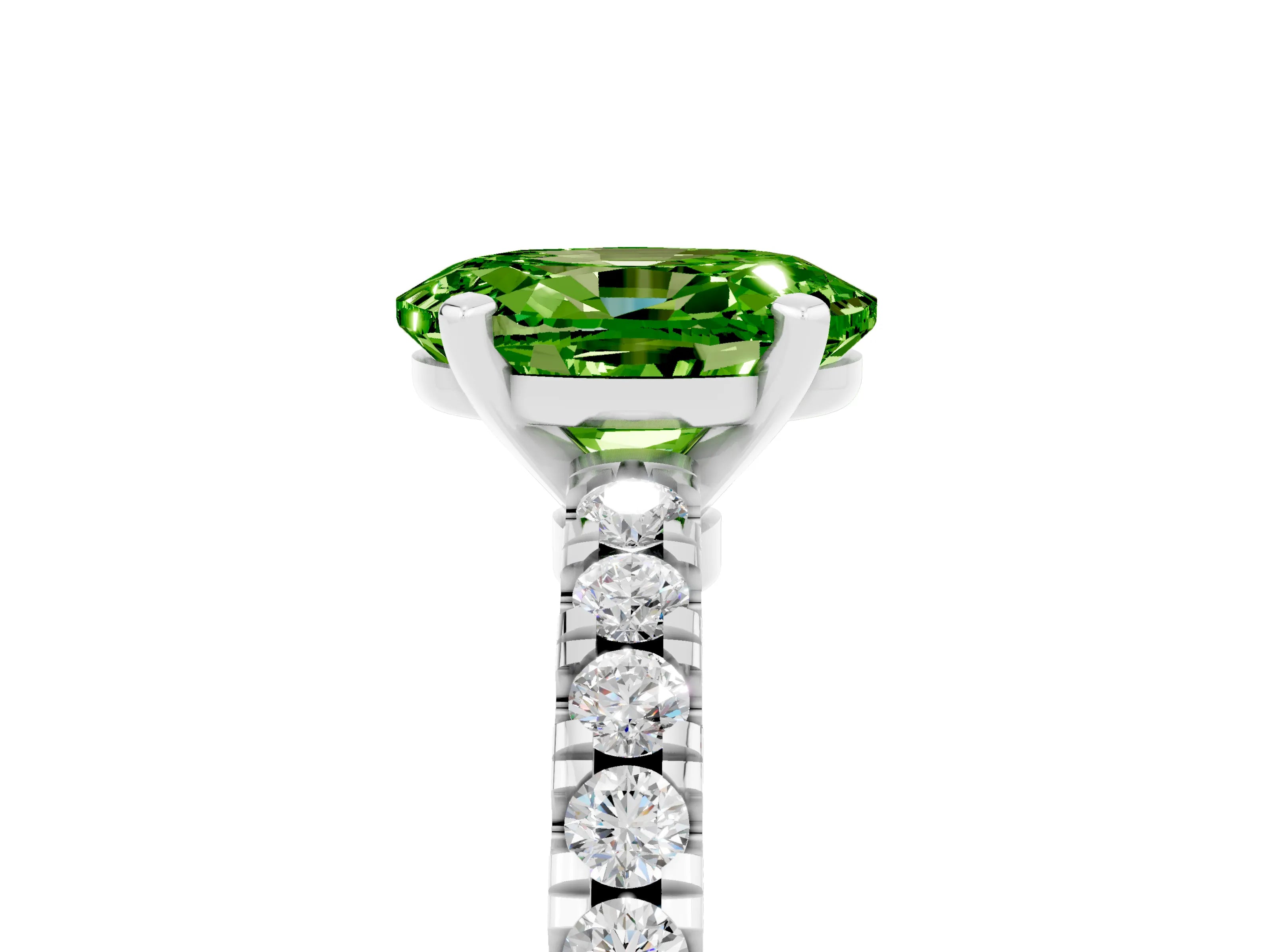 White gold Oval Cut Solitaire Diamond with Pavé Band and Four-Prong Setting_5