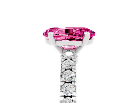 White gold Oval Cut Solitaire Diamond with Pavé Band and Four-Prong Setting_5