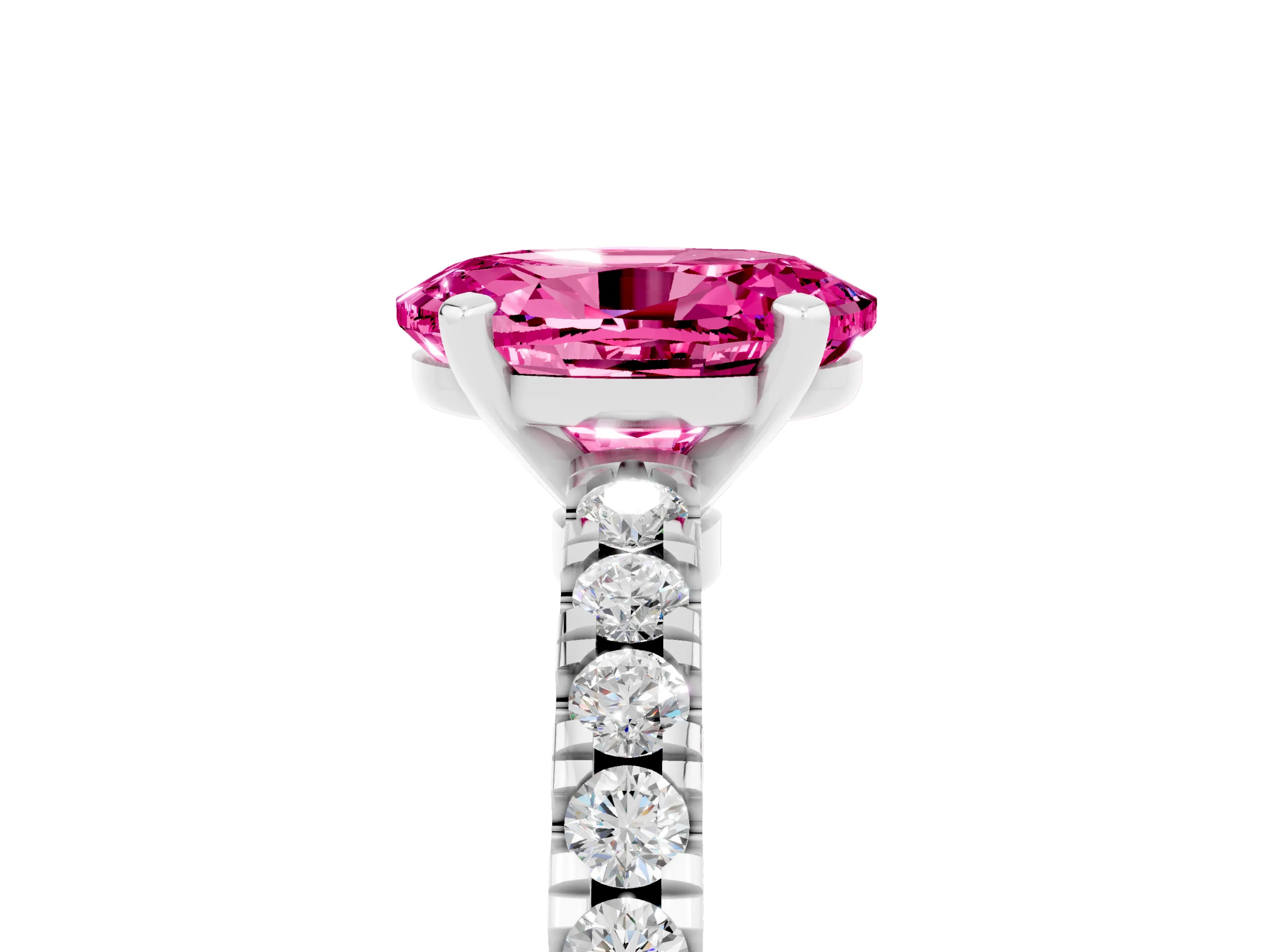 White gold Oval Cut Solitaire Diamond with Pavé Band and Four-Prong Setting_5