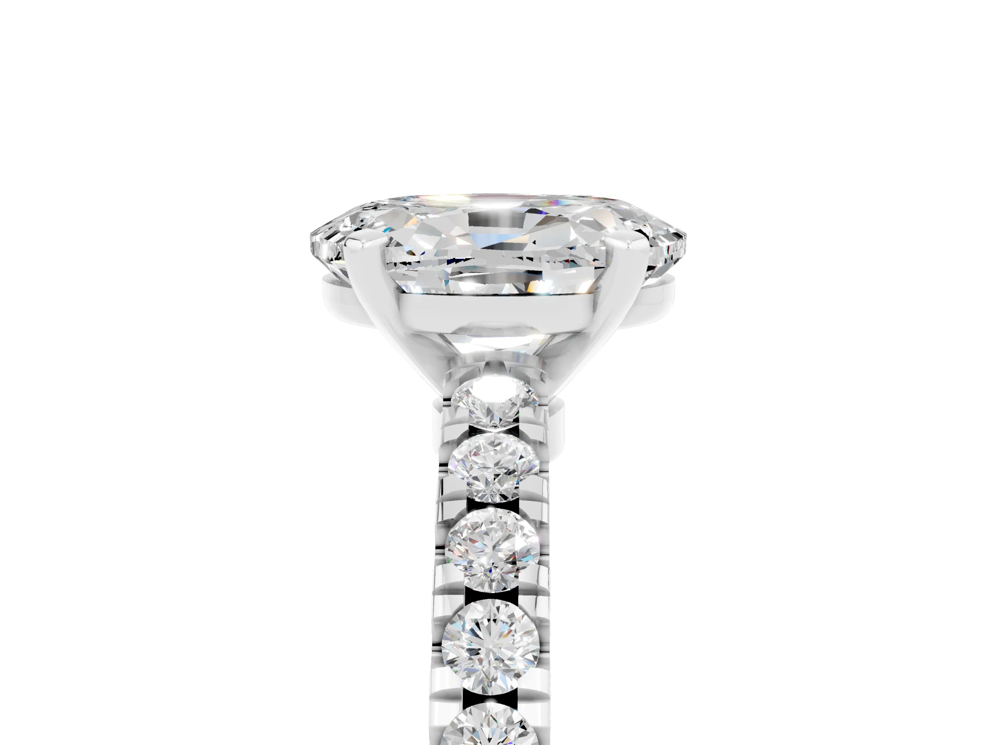 White gold Oval Cut Solitaire Diamond with Pavé Band and Four-Prong Setting_5