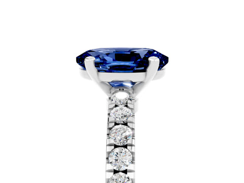 White gold Oval Cut Solitaire Diamond with Pavé Band and Four-Prong Setting_5