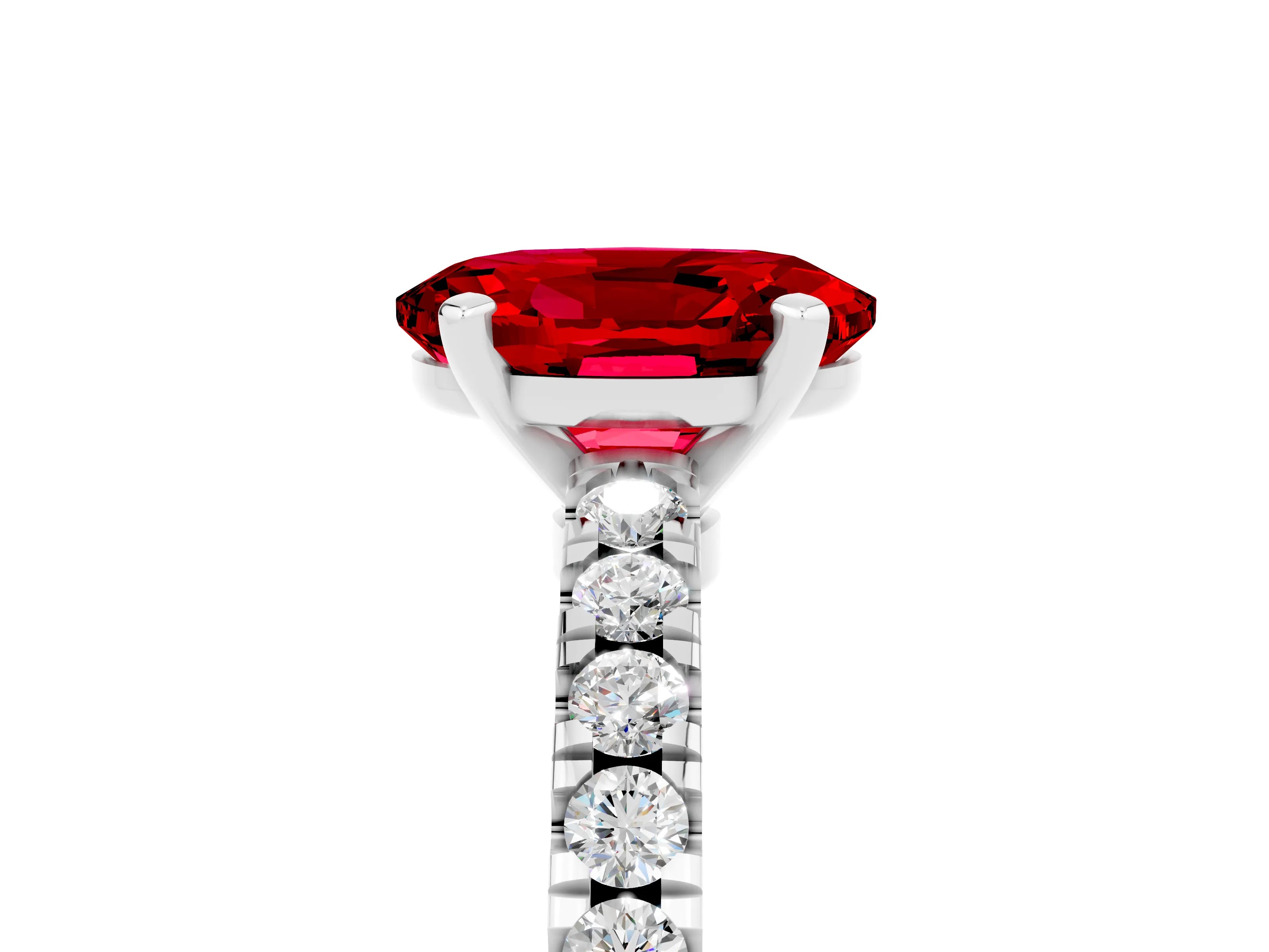 White gold Oval Cut Solitaire Diamond with Pavé Band and Four-Prong Setting_5