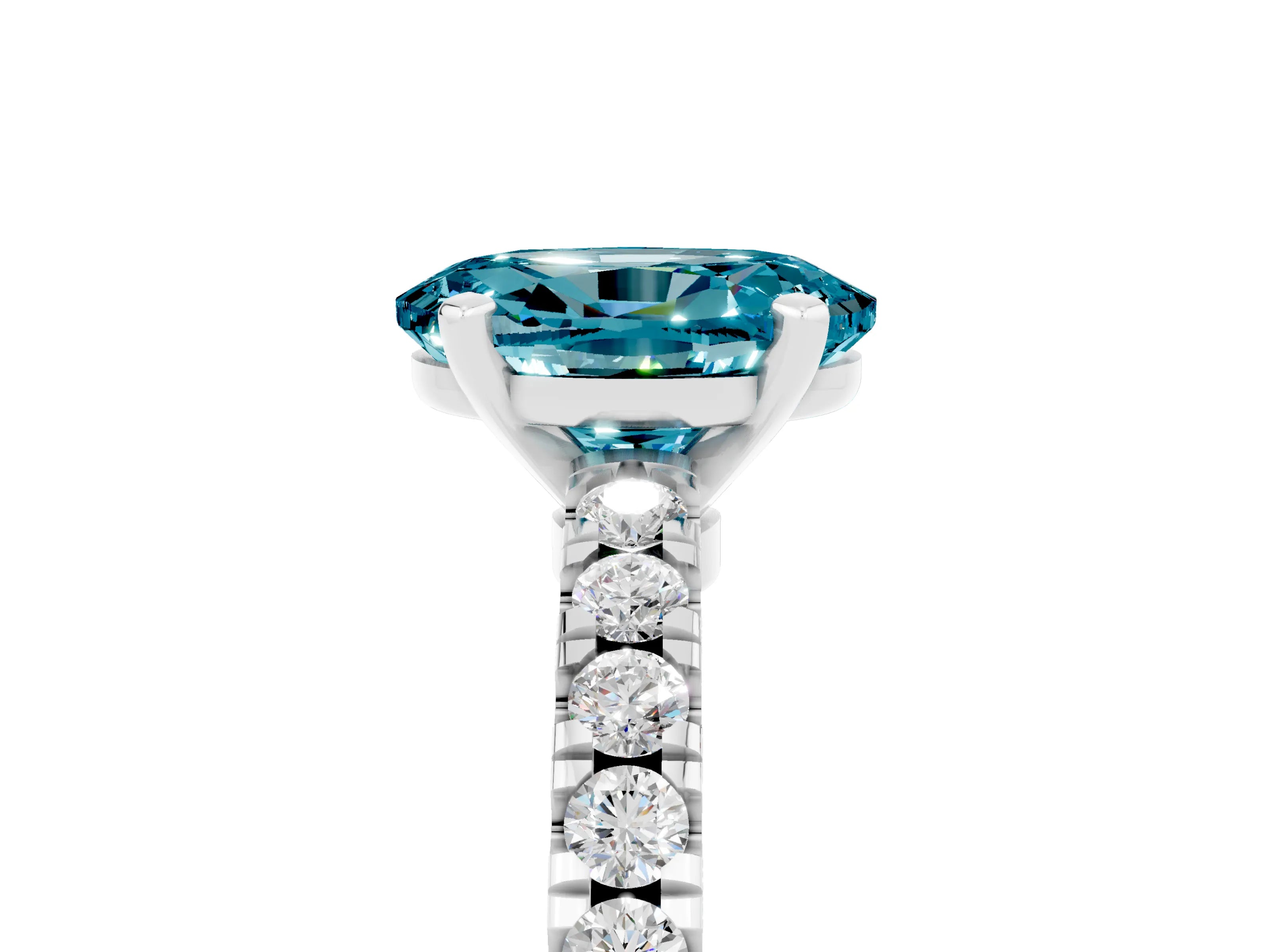 White gold Oval Cut Solitaire Diamond with Pavé Band and Four-Prong Setting_5