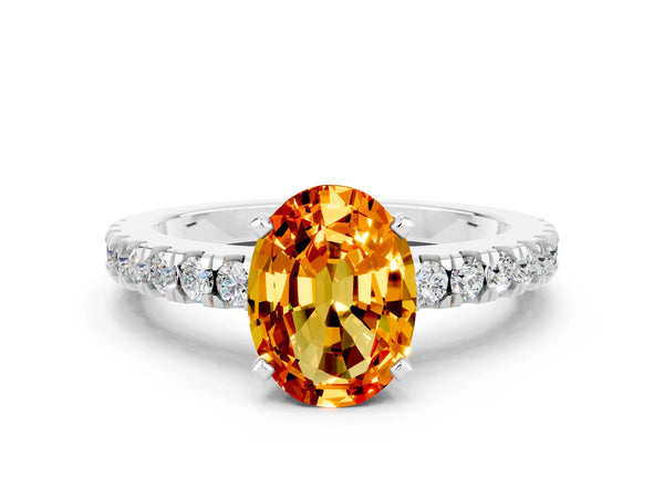 White gold Oval Cut Solitaire Citrine with Pavé Band and Four-Prong Setting