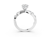 White gold Oval Cut Solitaire Diamond with Side Stones on Criss-Cross Band and Four-Prong Setting_27