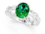 White gold Oval Cut Solitaire Emerald Leaf-Inspired Vine Band Ring with Prong Setting_13