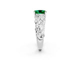 White gold Oval Cut Solitaire Emerald Leaf-Inspired Vine Band Ring with Prong Setting_14