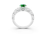 White gold Oval Cut Solitaire Emerald Leaf-Inspired Vine Band Ring with Prong Setting_15